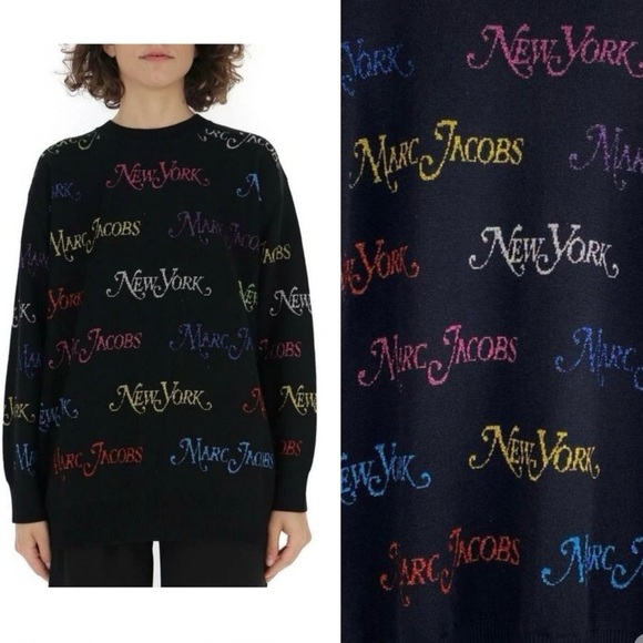 Marc Jacobs x New York Magazine Sweater Size XS Black Rainbow Metallic Wool RARE - Picture 1 of 14